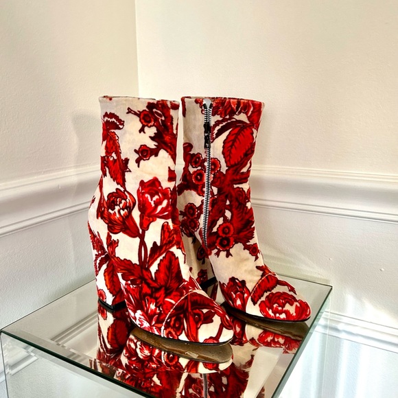 Dries Van Noten Velvet Floral Ankle Boots - Picture 5 of 7